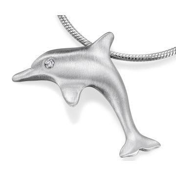 Silver Diamond Eye Dolphin Pendant on Snake Chain Necklace