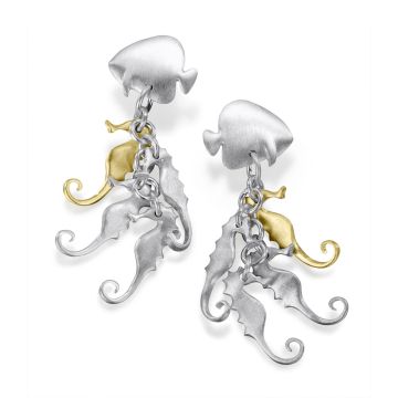 18ct Gold & Silver Seahorse Drop Earrings