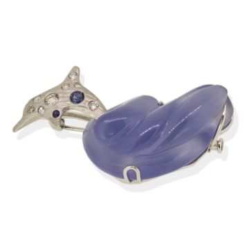 18ct White Gold Diamond & Sapphire Dolphin Brooch