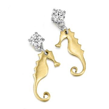 18ct Yellow Gold Seahorse and Diamond Earrings