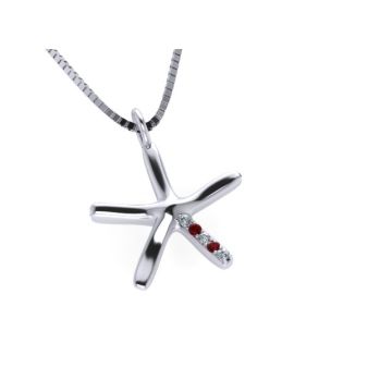 Large 18ct White Gold Diamond and Ruby Starfish Pendant on Venetian Chain Necklace